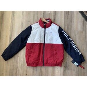 NWT Mens Tommy Hilfiger Color Block Flag Spellout Ultra Loft Wind Jacket Large
